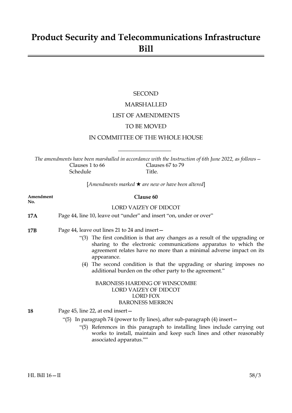 Product Security and Telecommunications Infrastructure Bill Second Marshalled List of Amendments to be moved in Committee of the Whole House