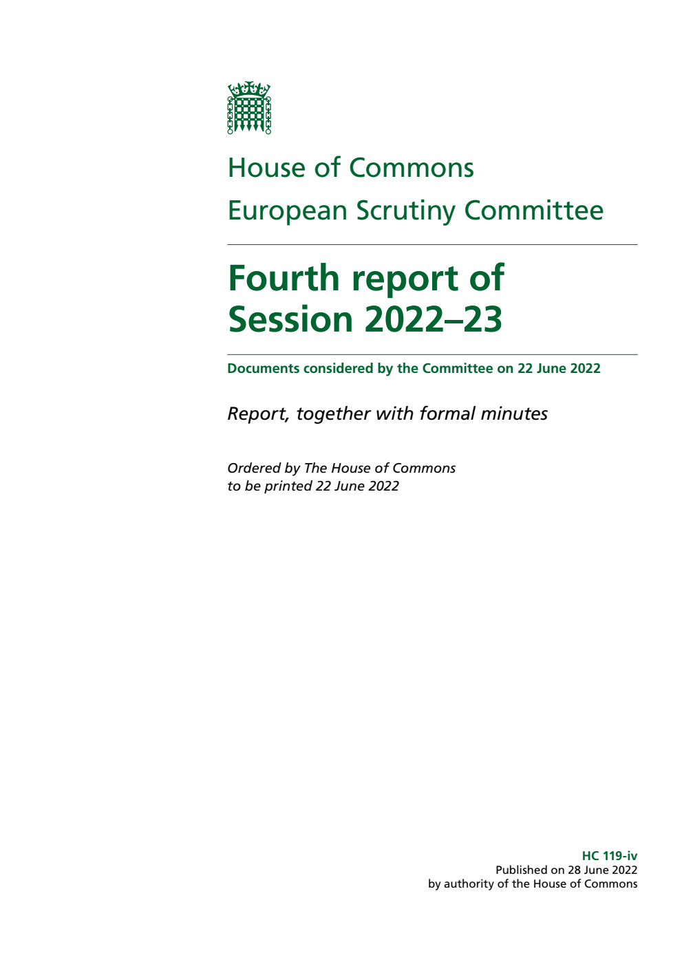 European Scrutiny Committee 4th Report of Session 2022-23