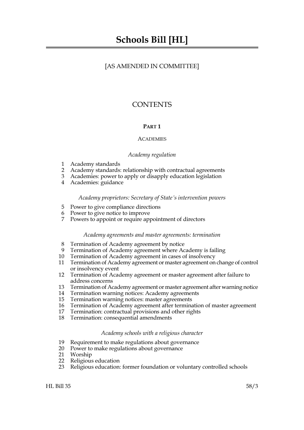 Schools Bill [as amended in Committee]