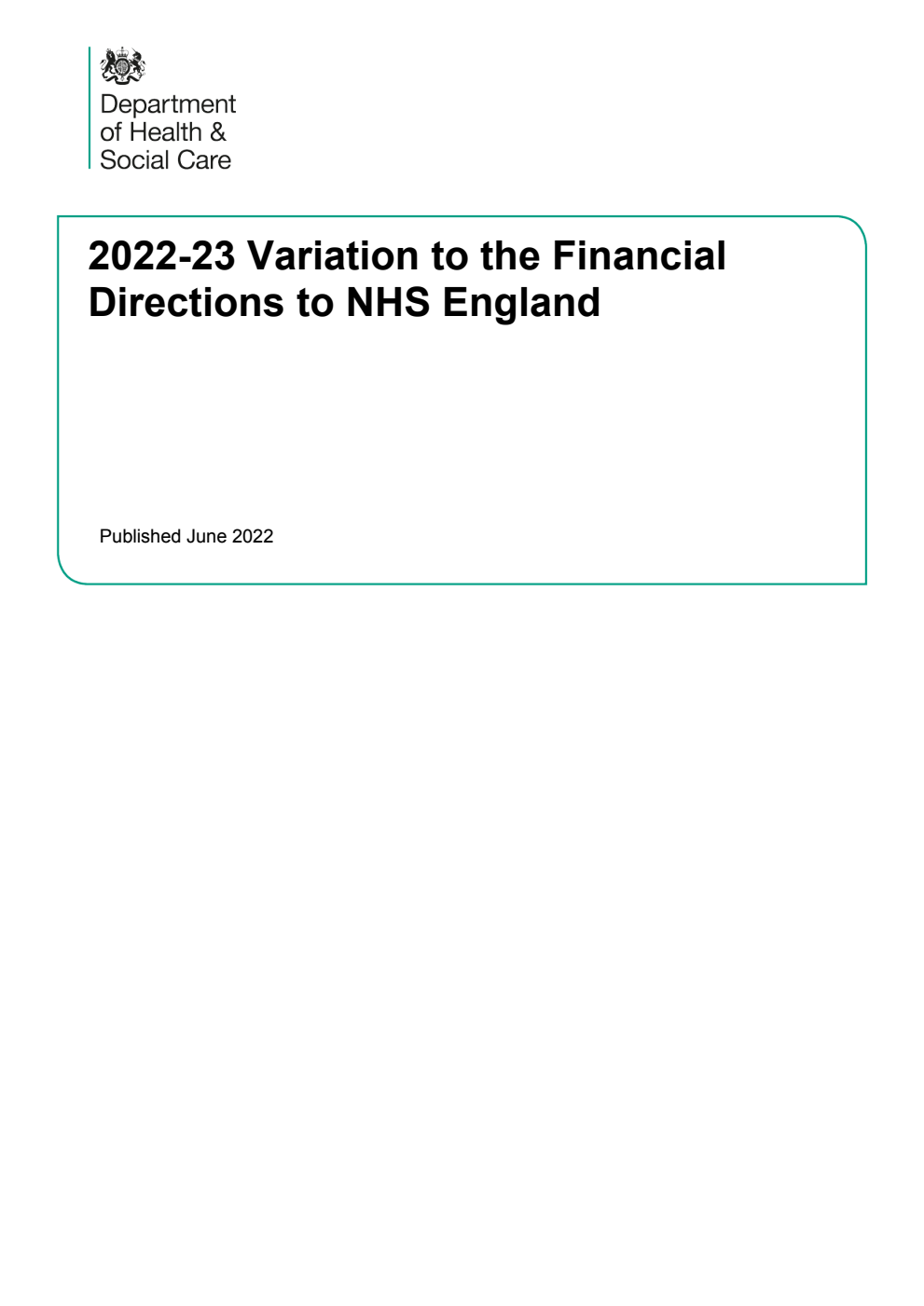 2022-23 Variation to the Financial Directions to NHS England. June 2022
