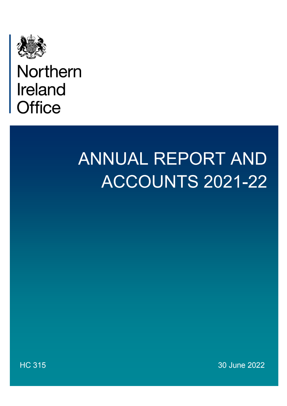 Northern Ireland Office Annual Report and Accounts 2021-22 (for the year ended 31 March 2022)
