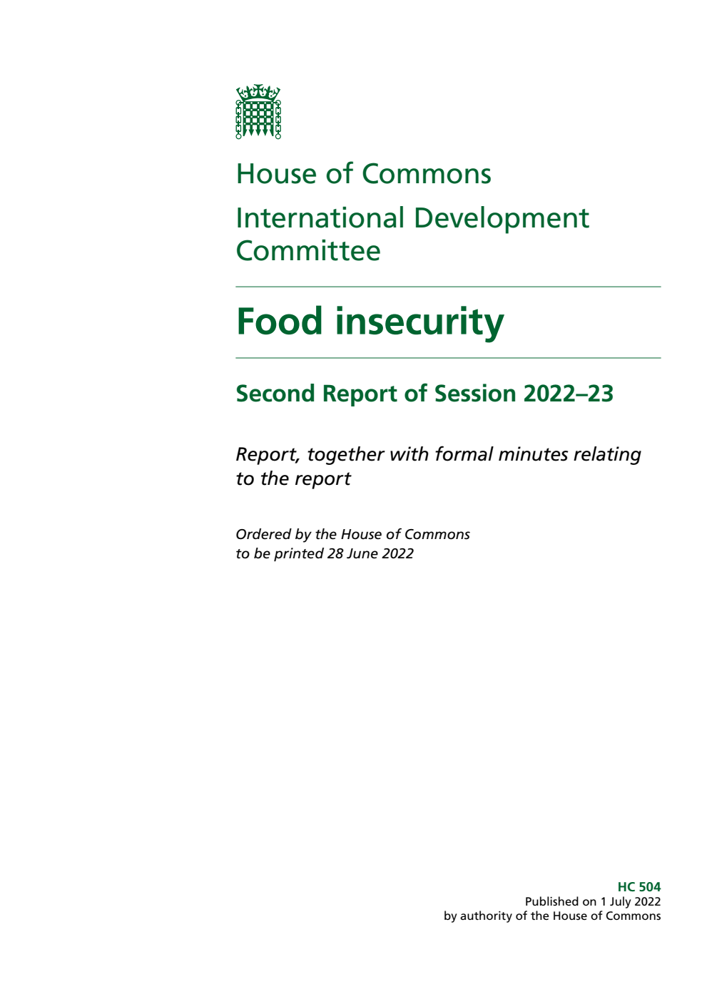 International Development Committee 2nd Report. Food insecurity