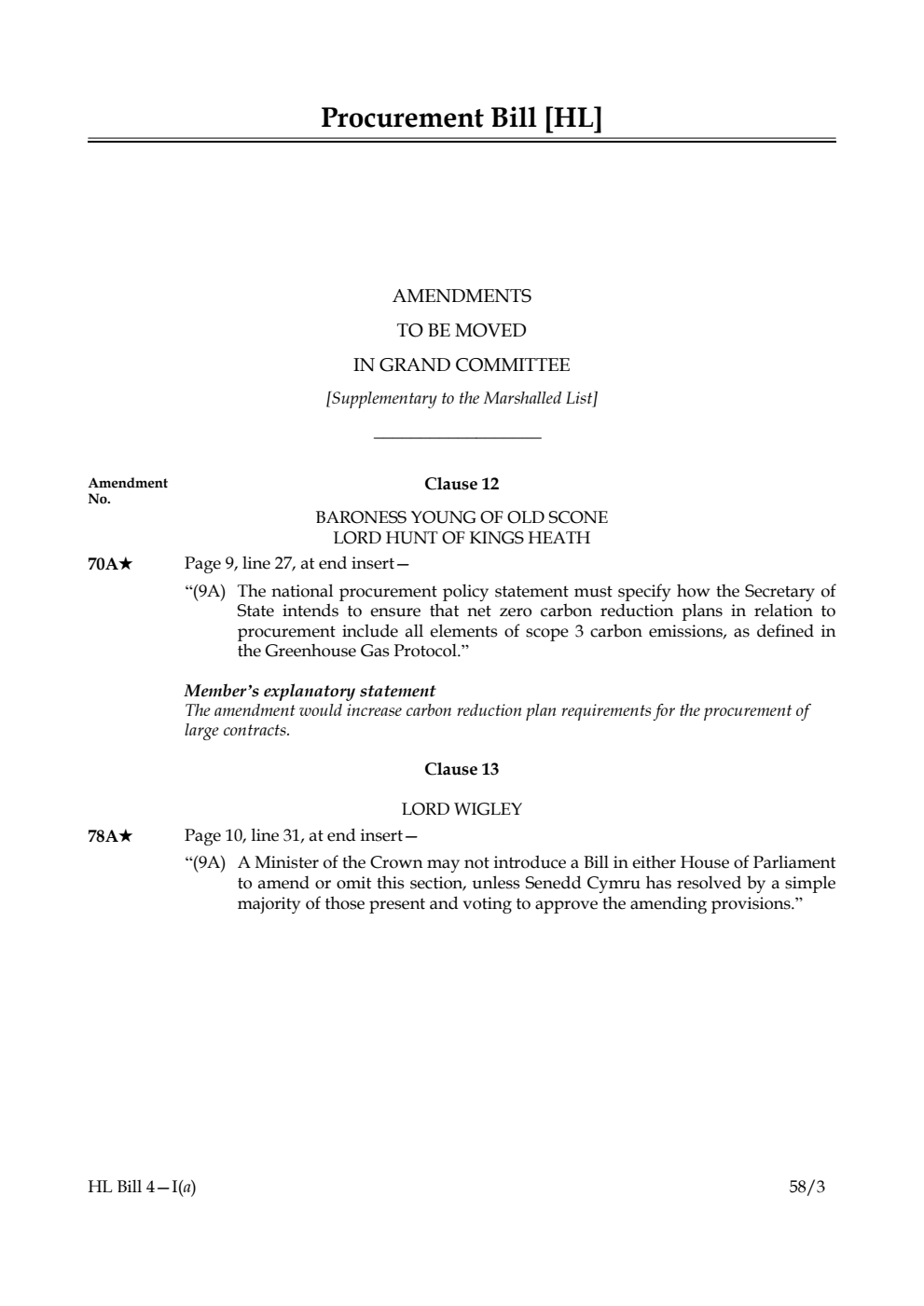 Procurement Bill Amendments to be moved in Grand Committee [Supplementary to the Marshalled List]