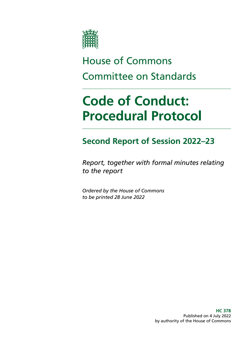 Standards Committee 2nd Report. Code of Conduct: Procedural Protocol