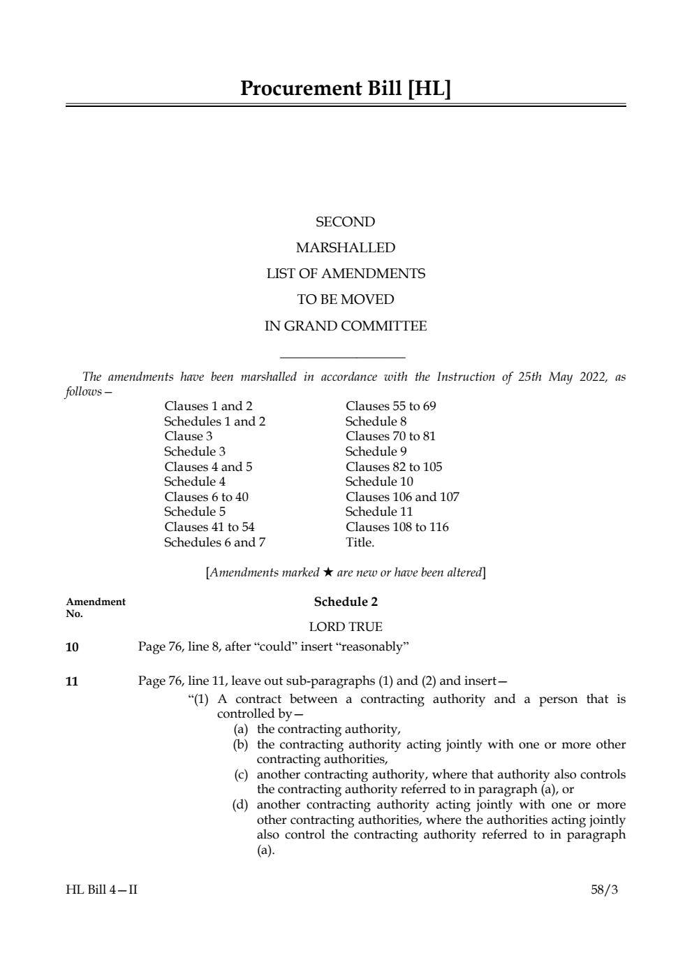 Procurement Bill Second Marshalled List of Amendments to be moved in Grand Committee