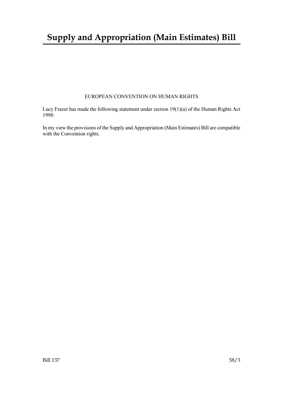 Supply and Appropriation (Main Estimates) Bill