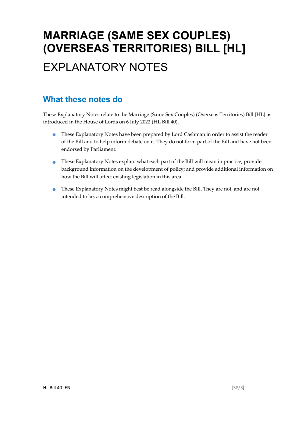 Marriage (Same Sex Couples) (Overseas Territories) Bill Explanatory Notes