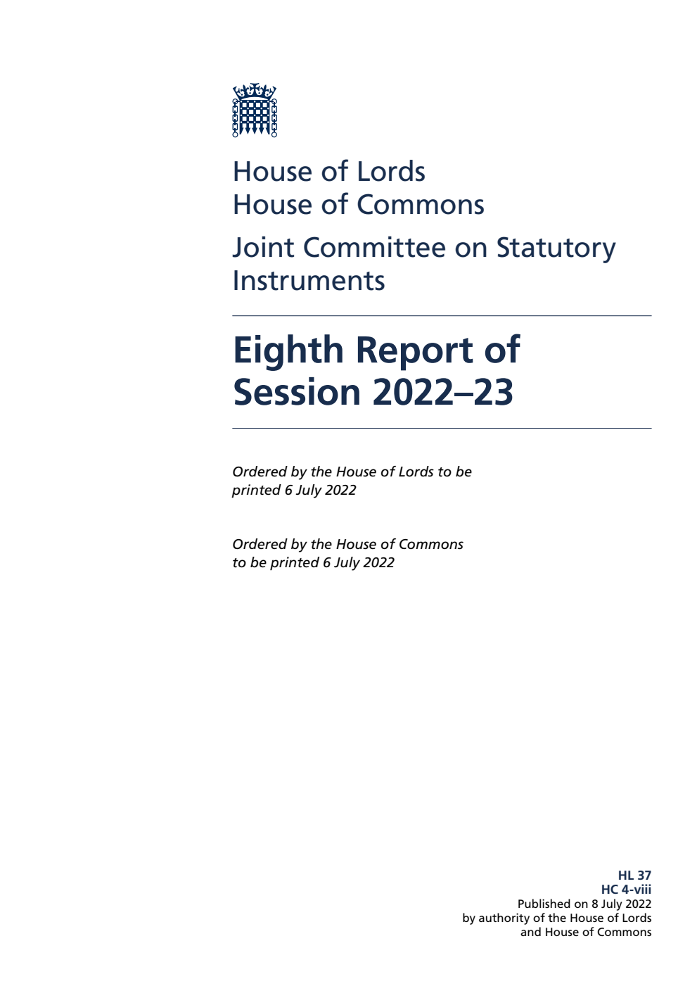 Joint Committee on Statutory Instruments 8th Report of Session 2022-23