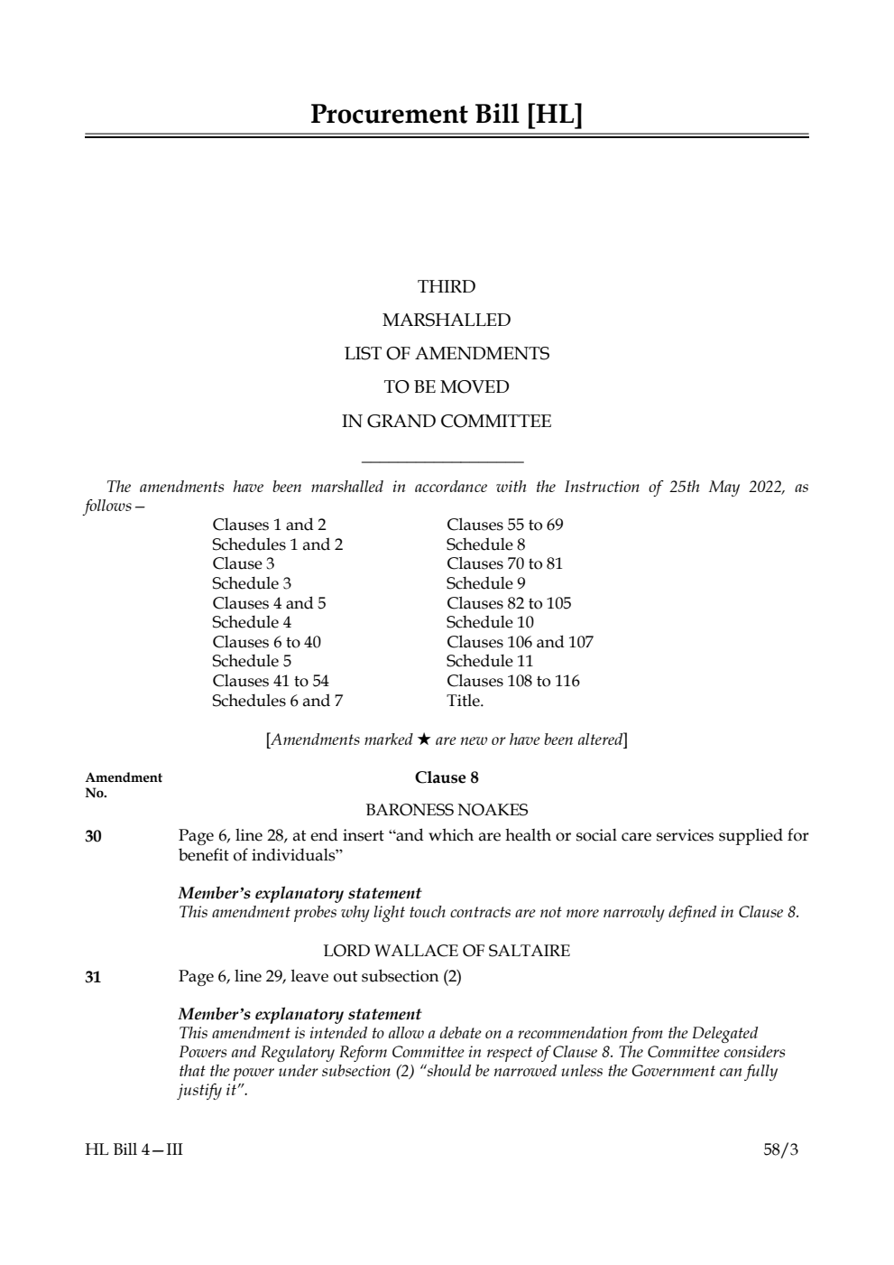 Procurement Bill Third Marshalled List of Amendments to be moved in Grand Committee