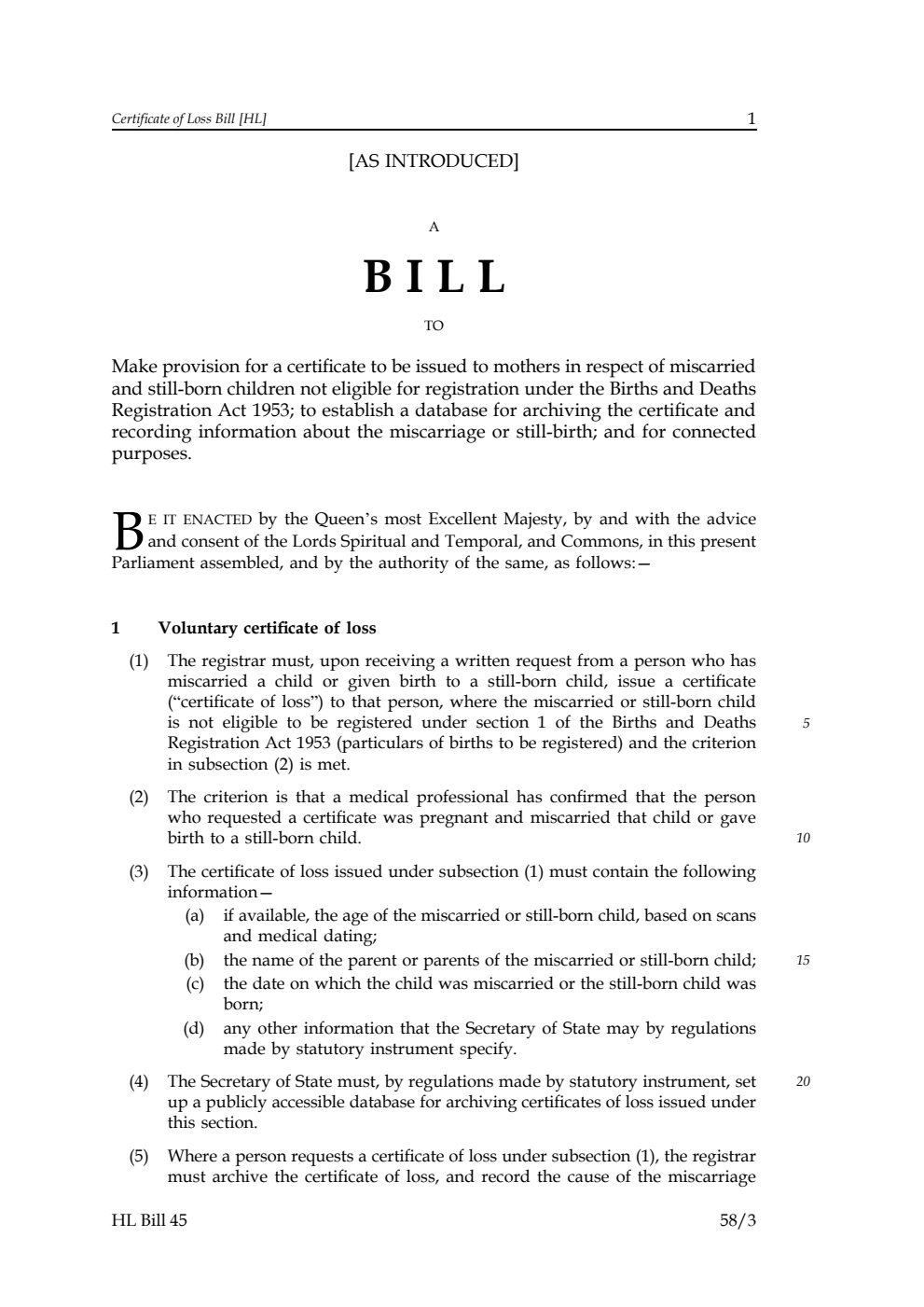 Certificate of Loss Bill