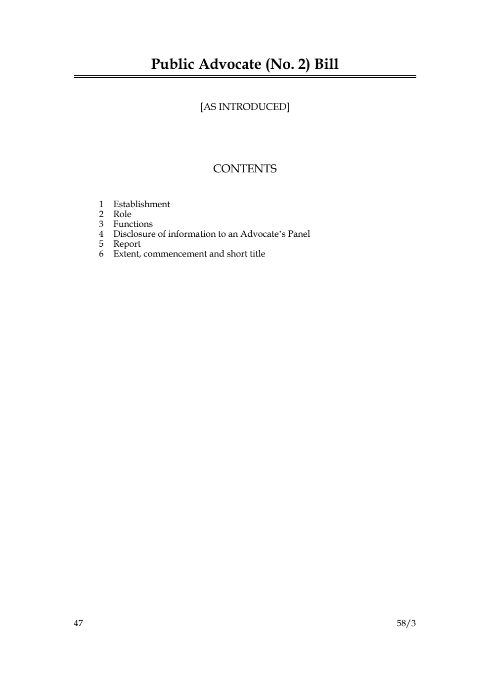 Public Advocate (No. 2) Bill