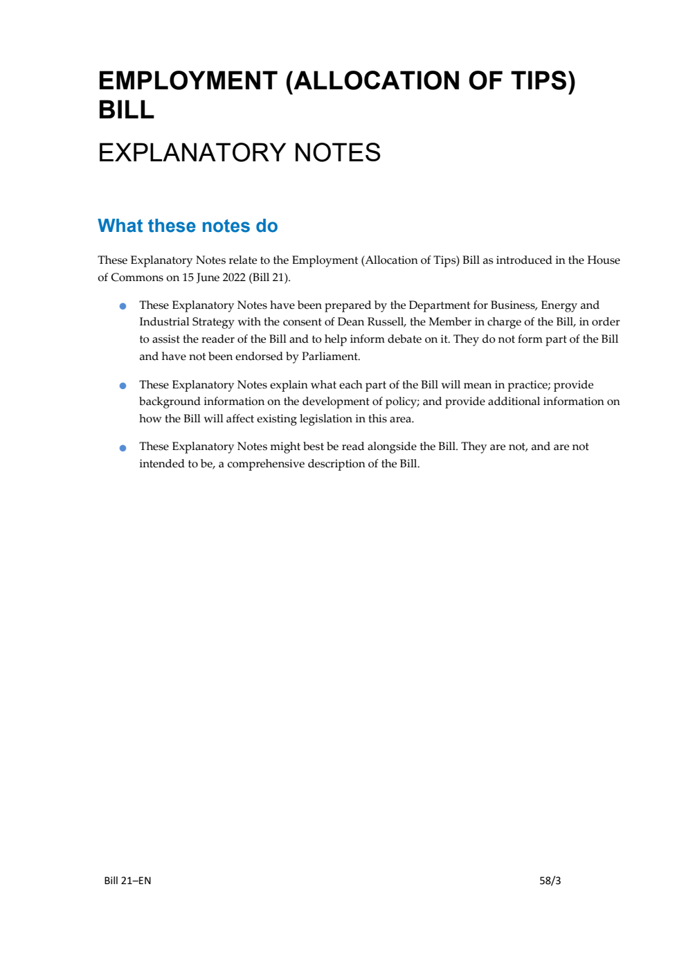 Employment (Allocation of Tips) Bill Explanatory Notes
