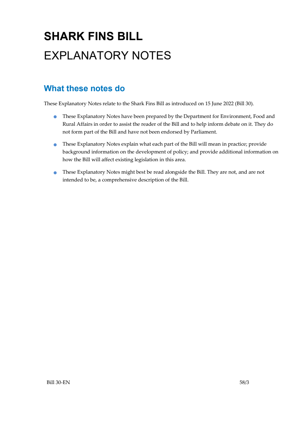 Shark Fins Bill Explanatory Notes