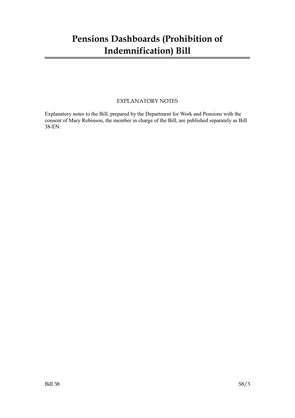 Pensions Dashboards (Prohibition of Indemnification) Bill