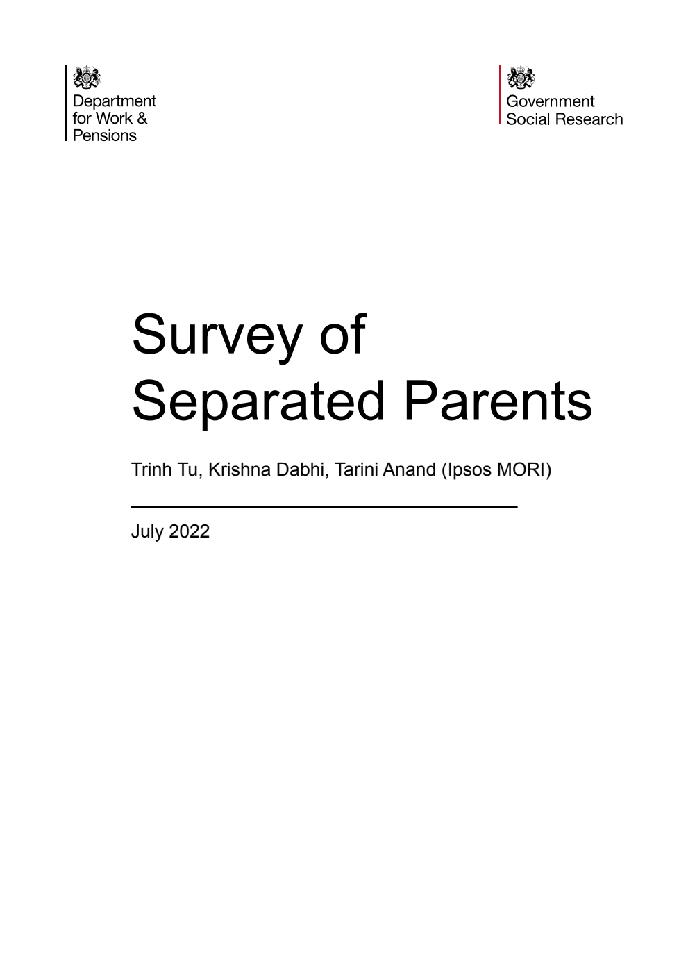 Research Report 1015 Survey of Separated Parents. July 2022