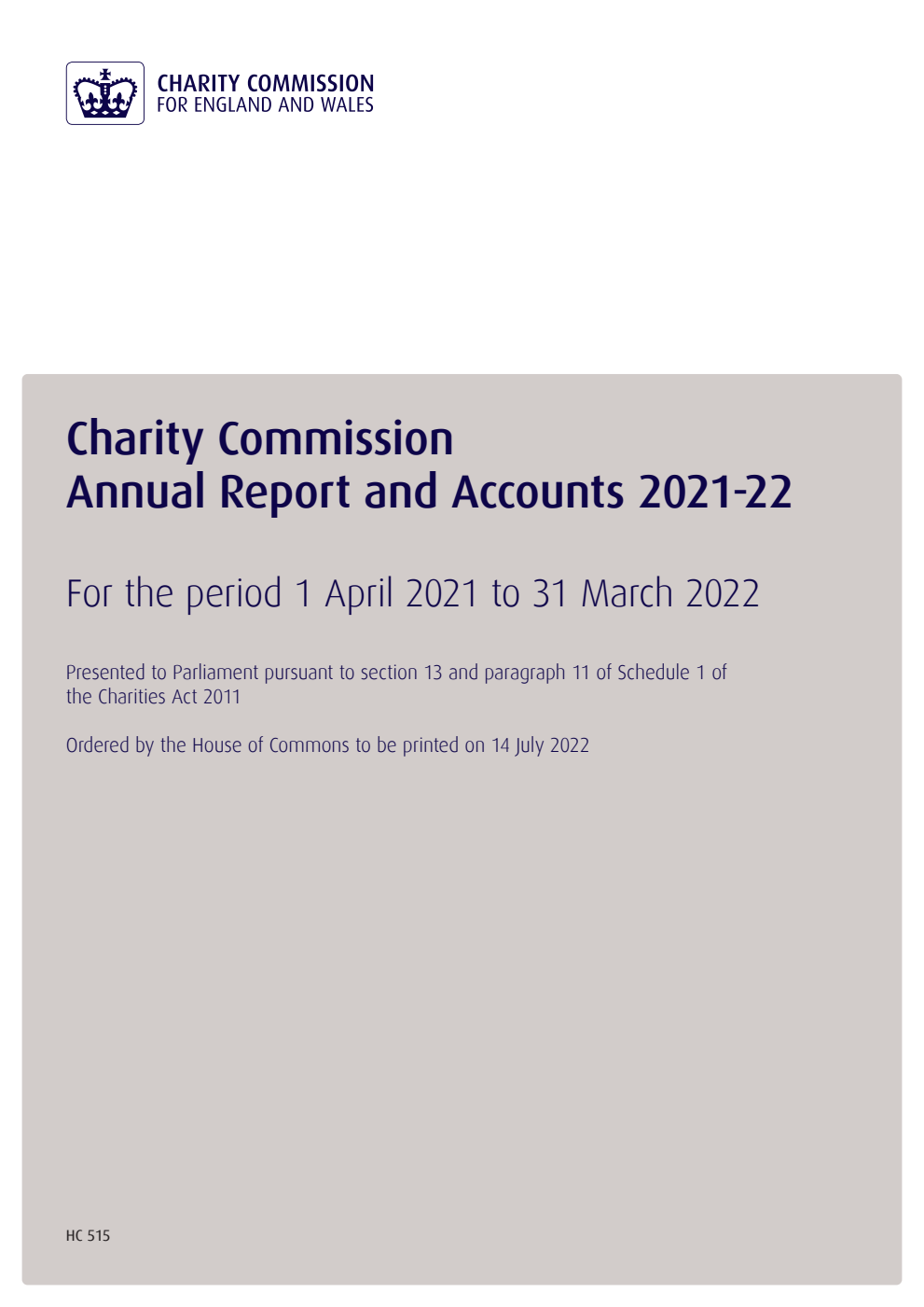 Charity Commission Annual Report and Accounts 2021-22 (for the year ended 31 March 2022)
