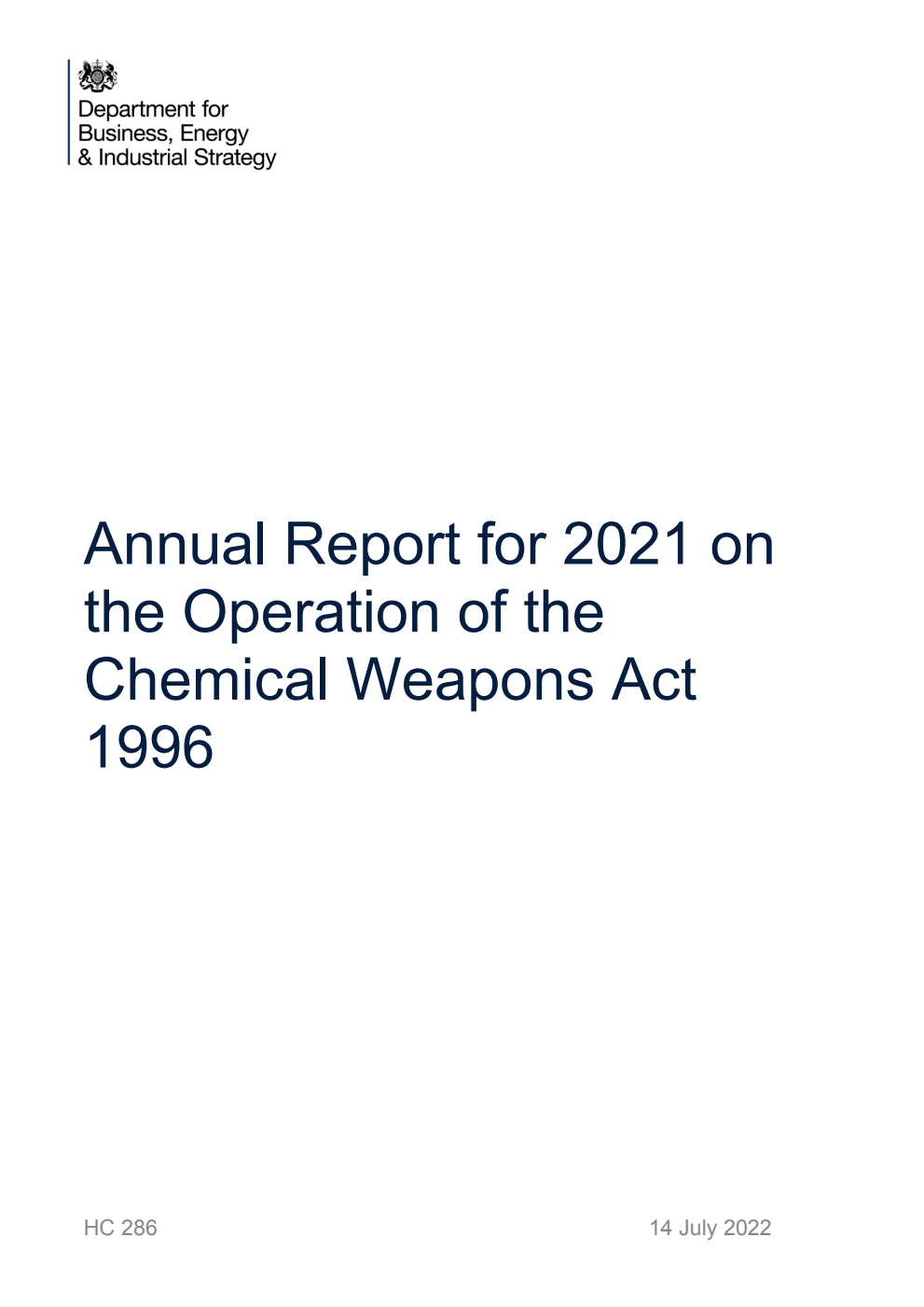 Annual Report for 2021 on the operation of the Chemical Weapons Act 1996