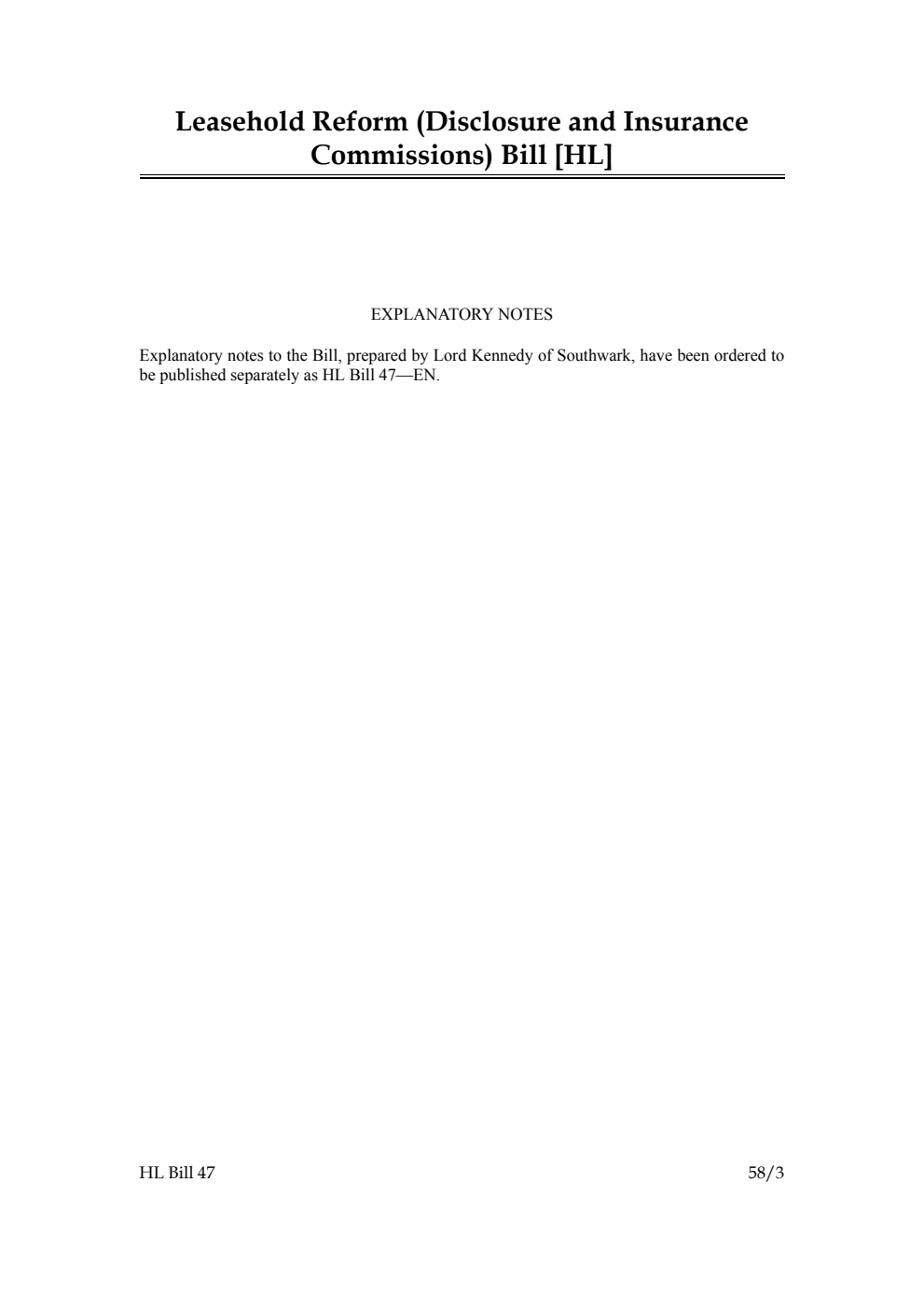 Leasehold Reform (Disclosure and Insurance Commissions) Bill