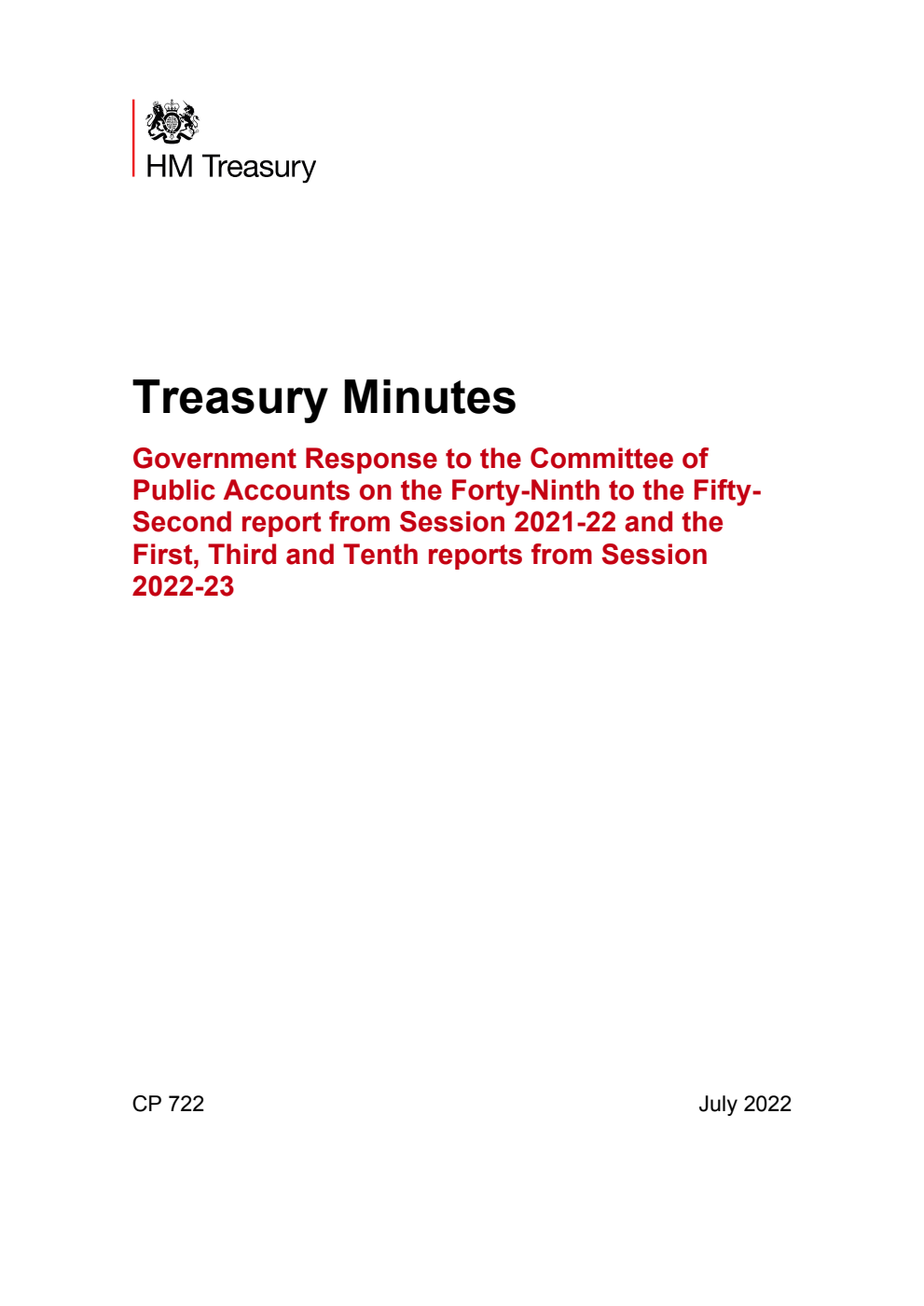 Treasury Minutes Government Response to the Committee of Public Accounts on the Forty-Ninth to the Fifty-Second report from Session 2021-22 and the First, Third and Tenth reports from Session 2022-23