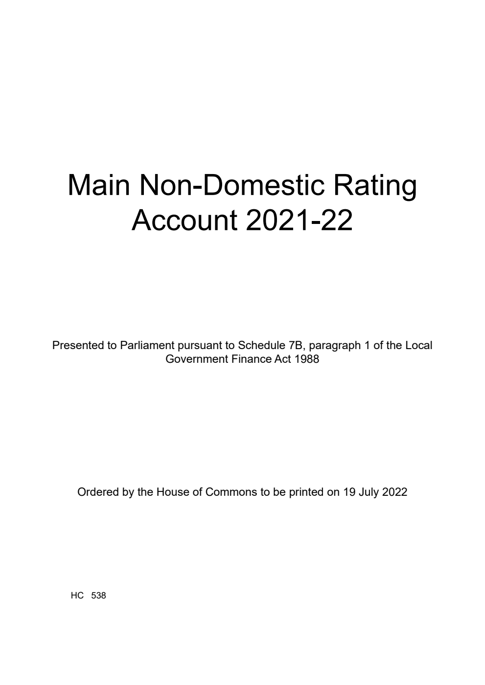Main Non-Domestic Rating Account 2021-22