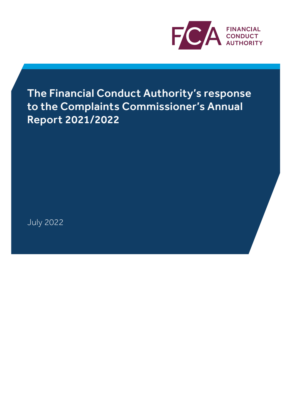 The Financial Conduct Authority’s response to the Complaints Commissioner’s Annual Report 2021/2022 (for the year ended 31 March 2022)