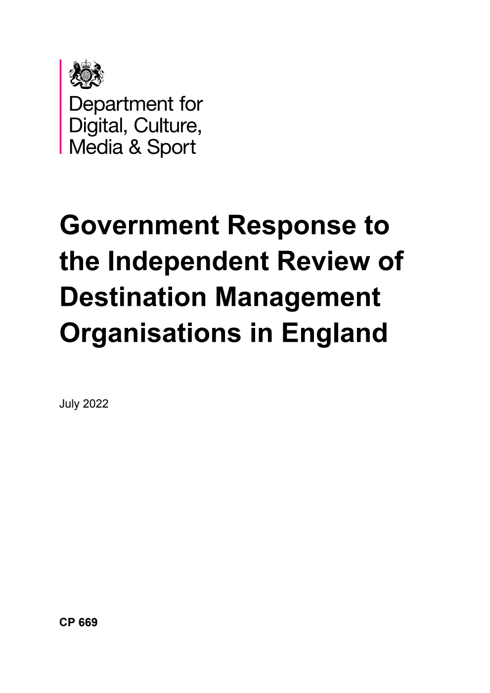 Government Response to the Independent Review of Destination Management Organisations in England