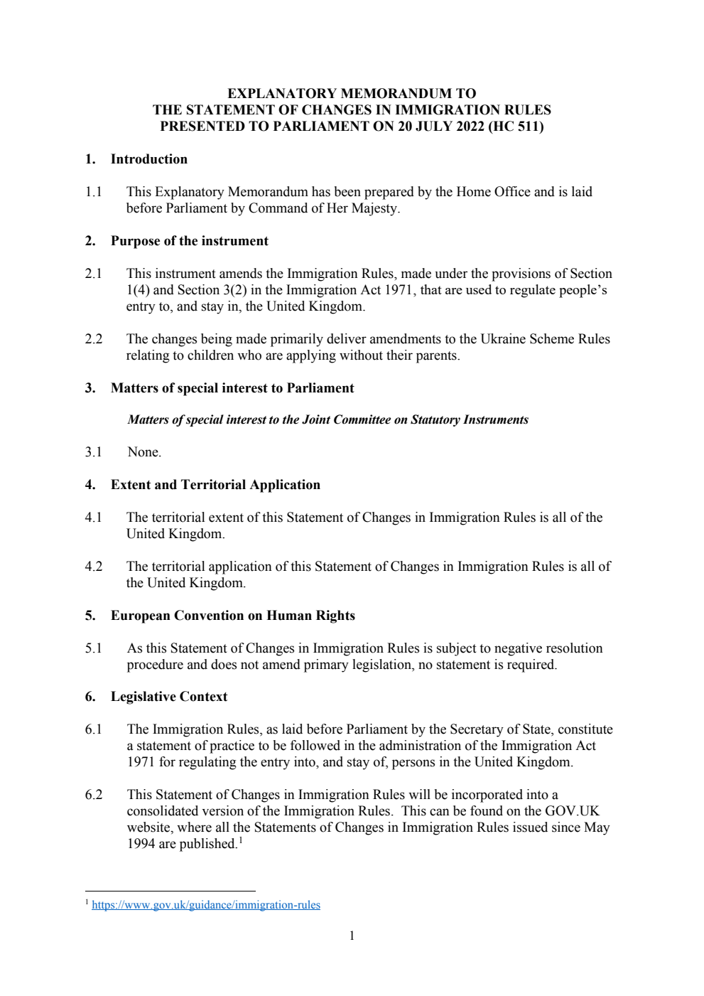 Explanatory Memorandum to the Statement of Changes in Immigration Rules