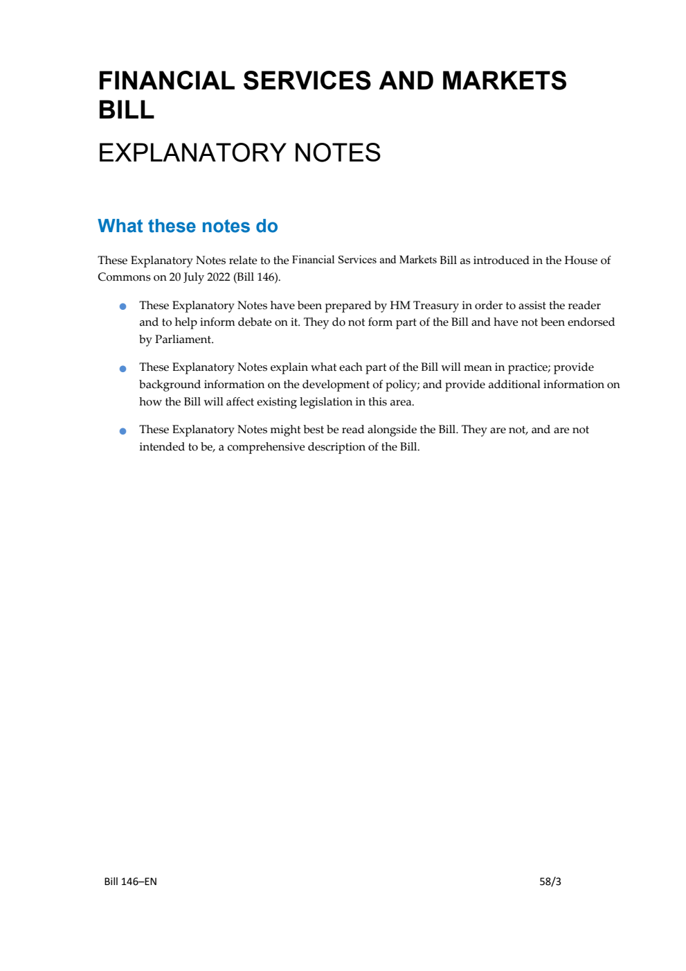 Financial Services and Markets Bill Explanatory Notes