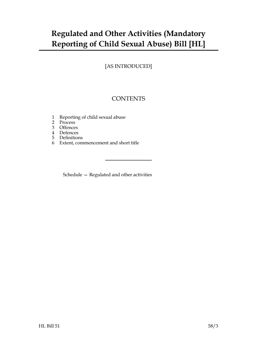 Regulated and Other Activities (Mandatory Reporting of Child Sexual Abuse) Bill