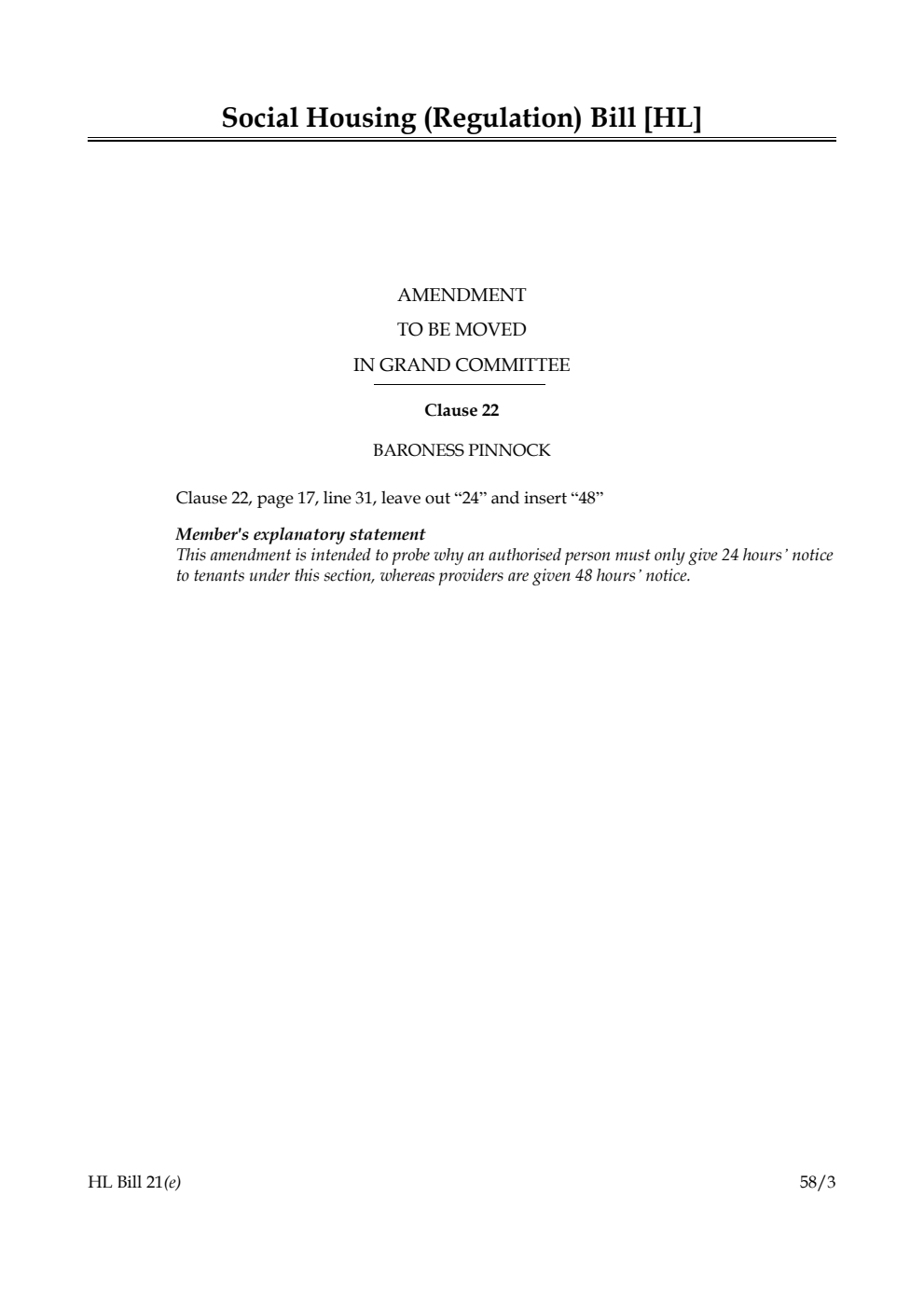 Social Housing (Regulation) Bill Amendment to be moved in Grand Committee