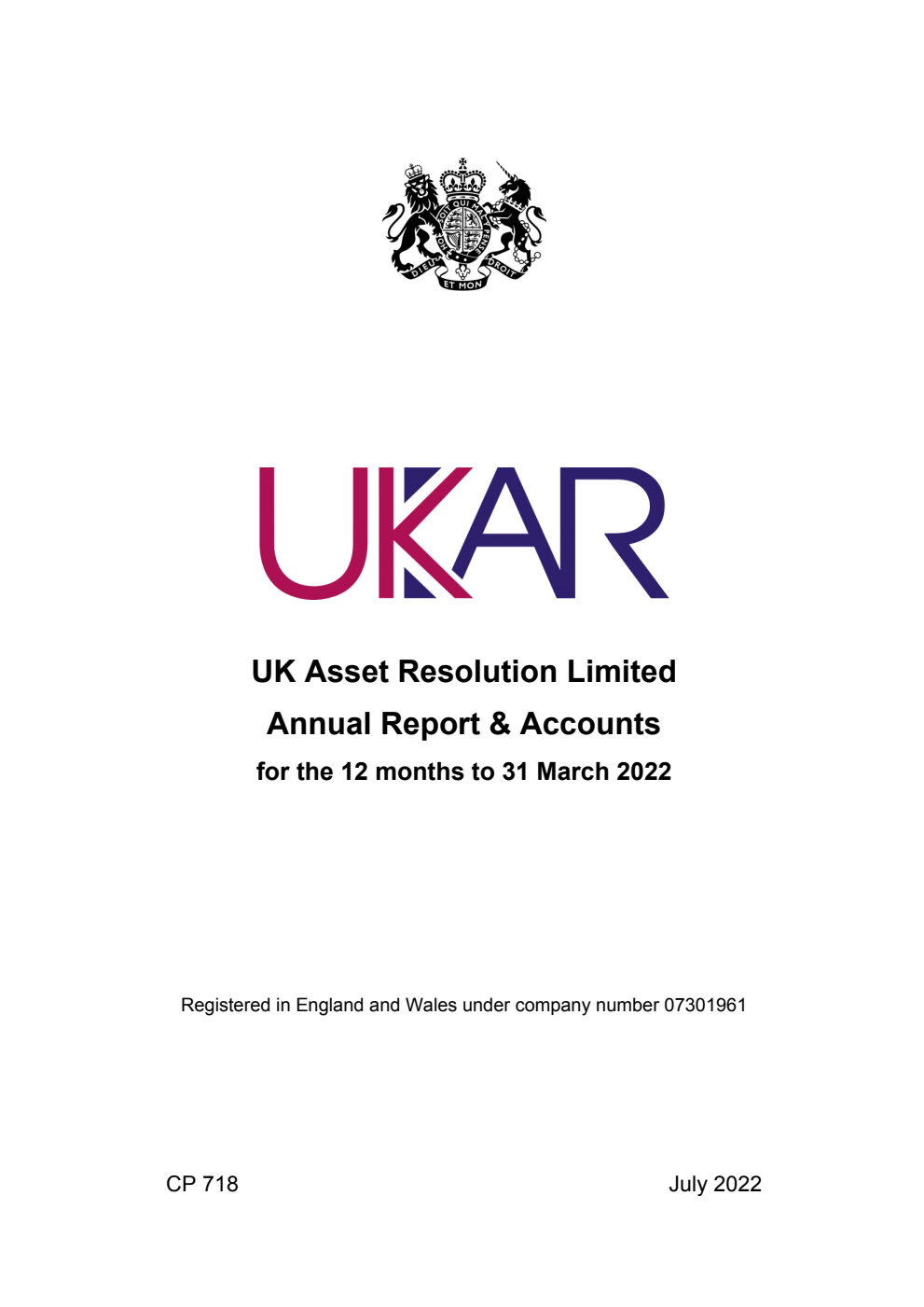 UK Asset Resolution Limited Annual Report & Accounts for the 12 months to 31 March 2022