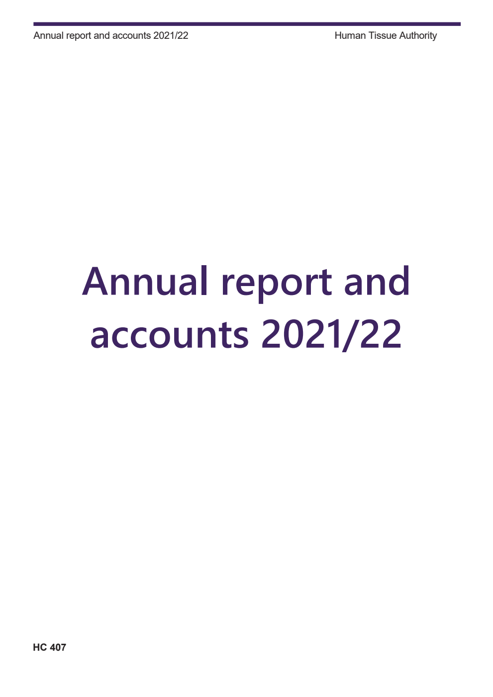 Human Tissue Authority Annual Report and Accounts 2021/22