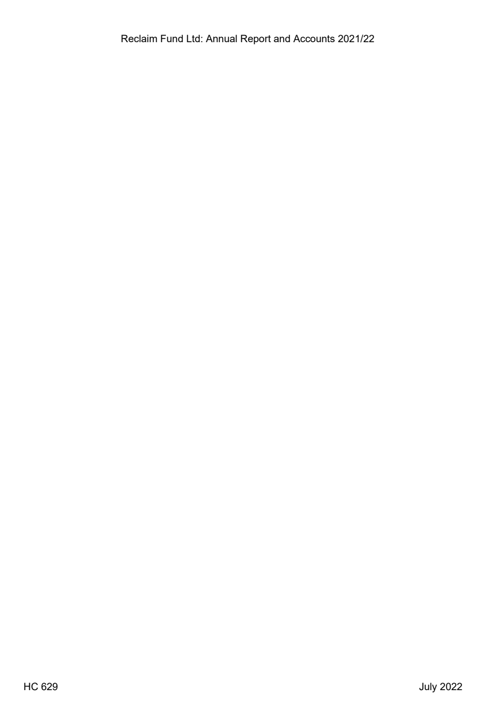 Reclaim Fund Ltd Annual Report and Accounts 2021/22