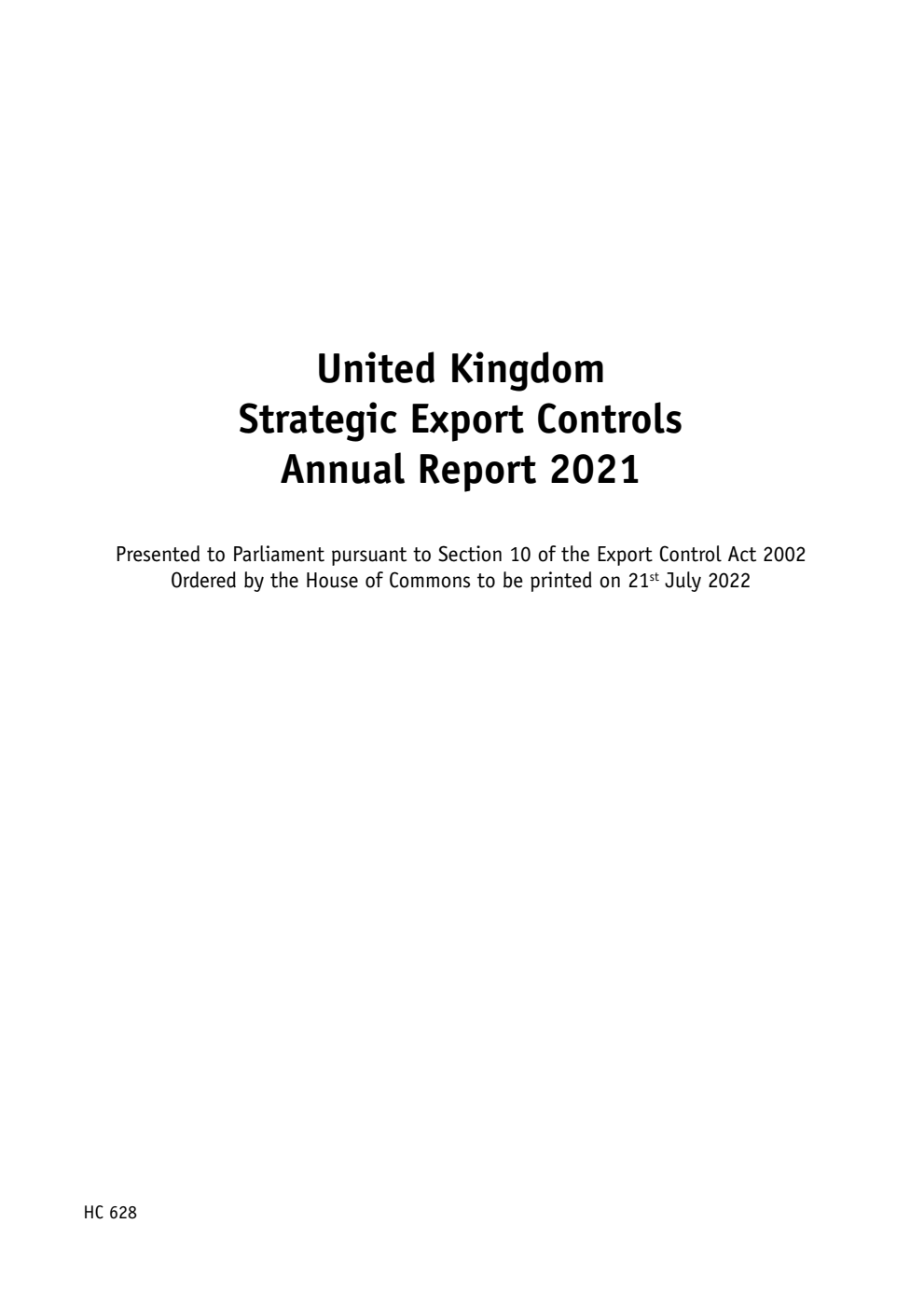 United Kingdom Strategic Export Controls Annual Report 2021
