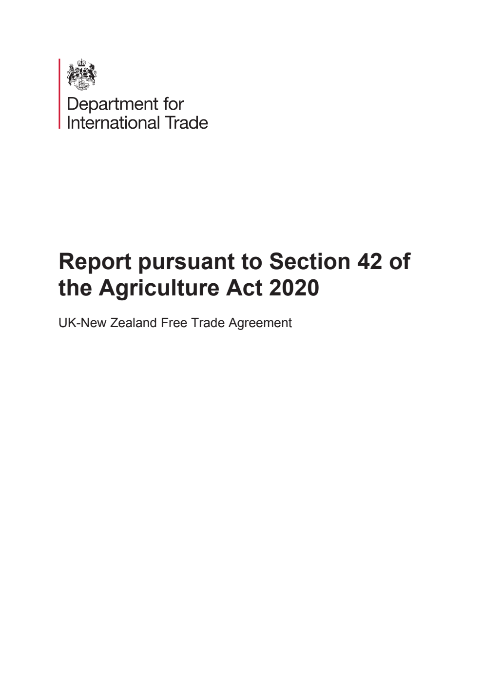 Report pursuant to Section 42 of the Agriculture Act 2020: UK-New Zealand Free Trade Agreement