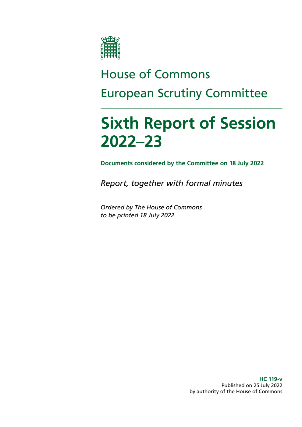 European Scrutiny Committee 6th Report of Session 2022-23