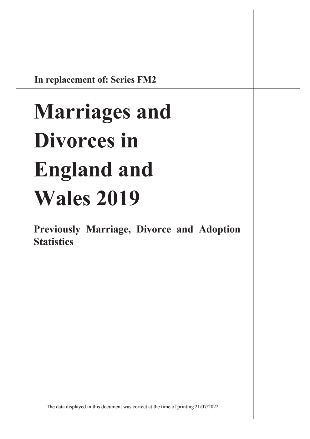 Marriages and Divorces in England and Wales 2019