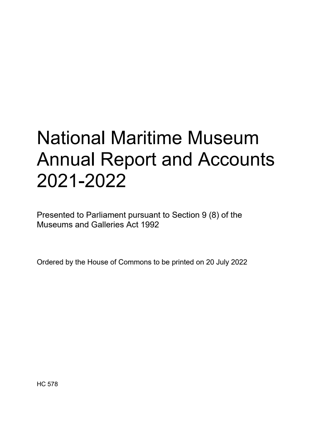 National Maritime Museum Annual Report and Accounts 2021-2022