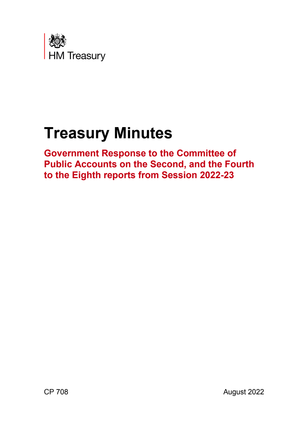 Treasury Minutes Government Response to the Committee of Public Accounts on the Second, and the Fourth to the Eighth reports from Session 2022-23