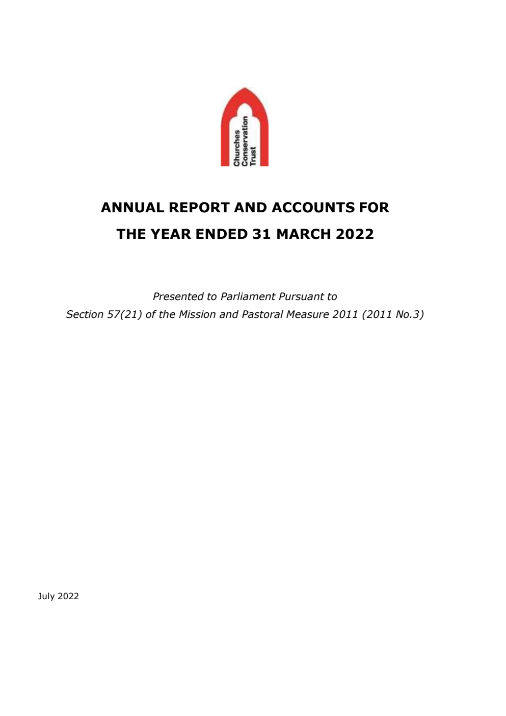 The Churches Conservation Trust Annual Report and Accounts for the year ended 31st March 2022