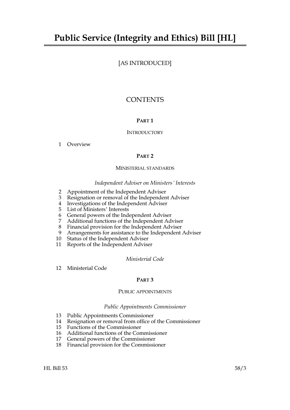 Public Service (Integrity and Ethics) Bill