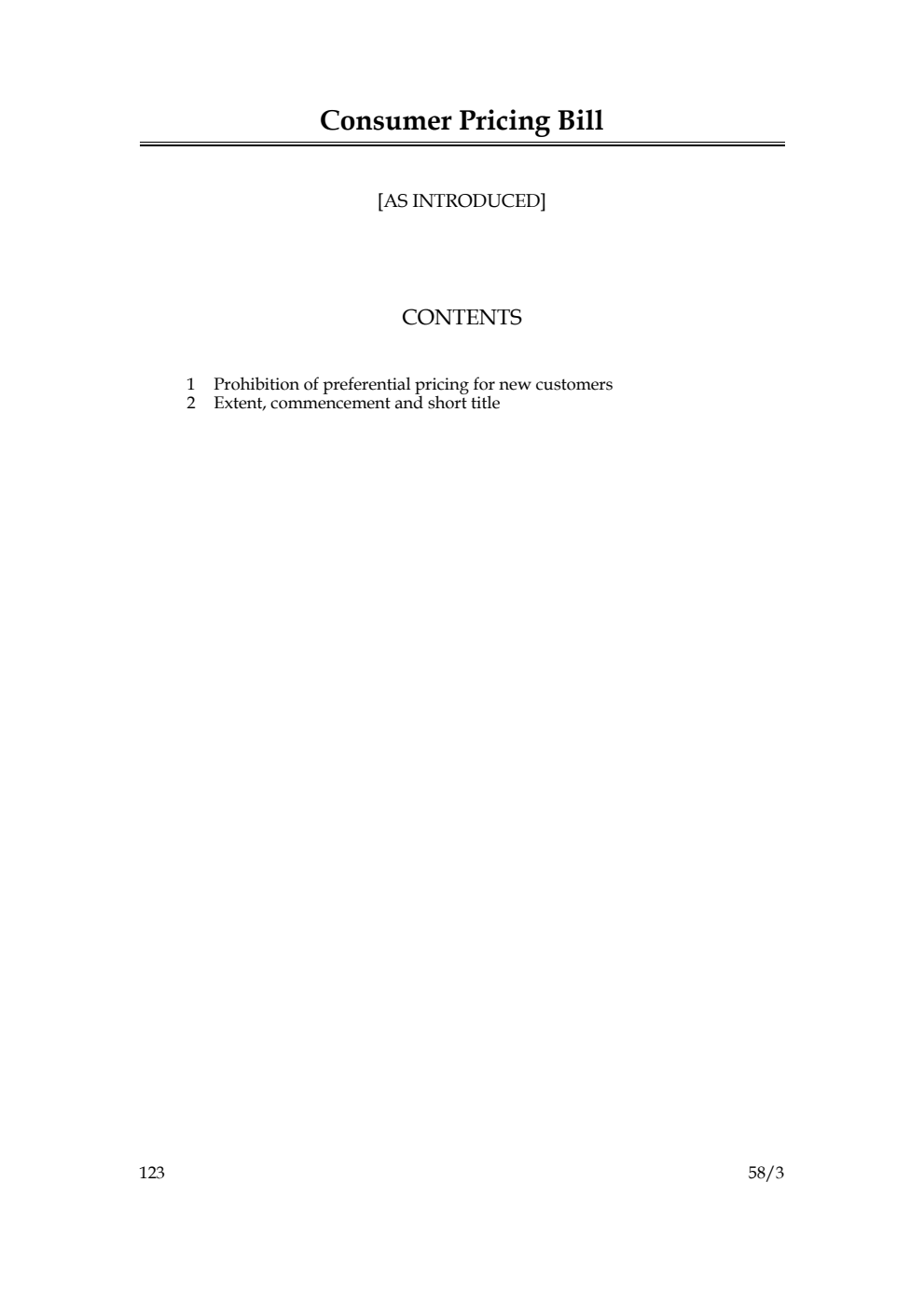 Consumer Pricing Bill