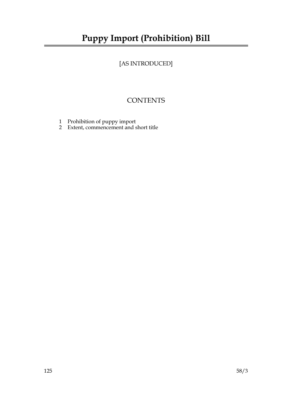 Puppy Import (Prohibition) Bill