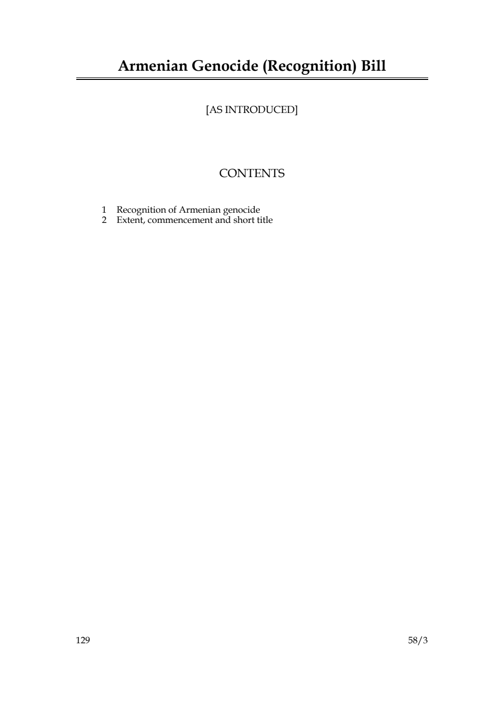 Armenian Genocide (Recognition) Bill