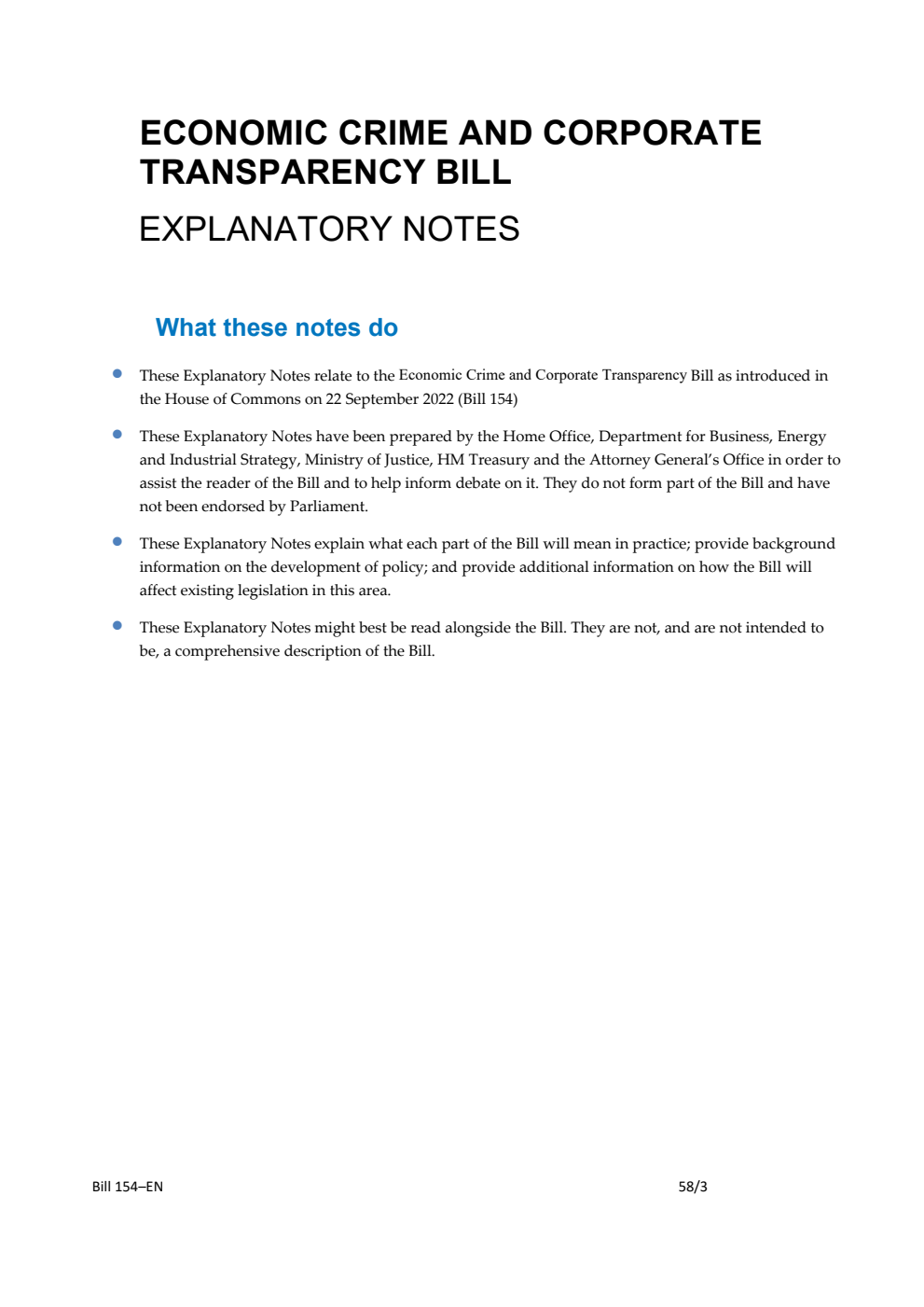 Economic Crime and Corporate Transparency Bill Explanatory Notes