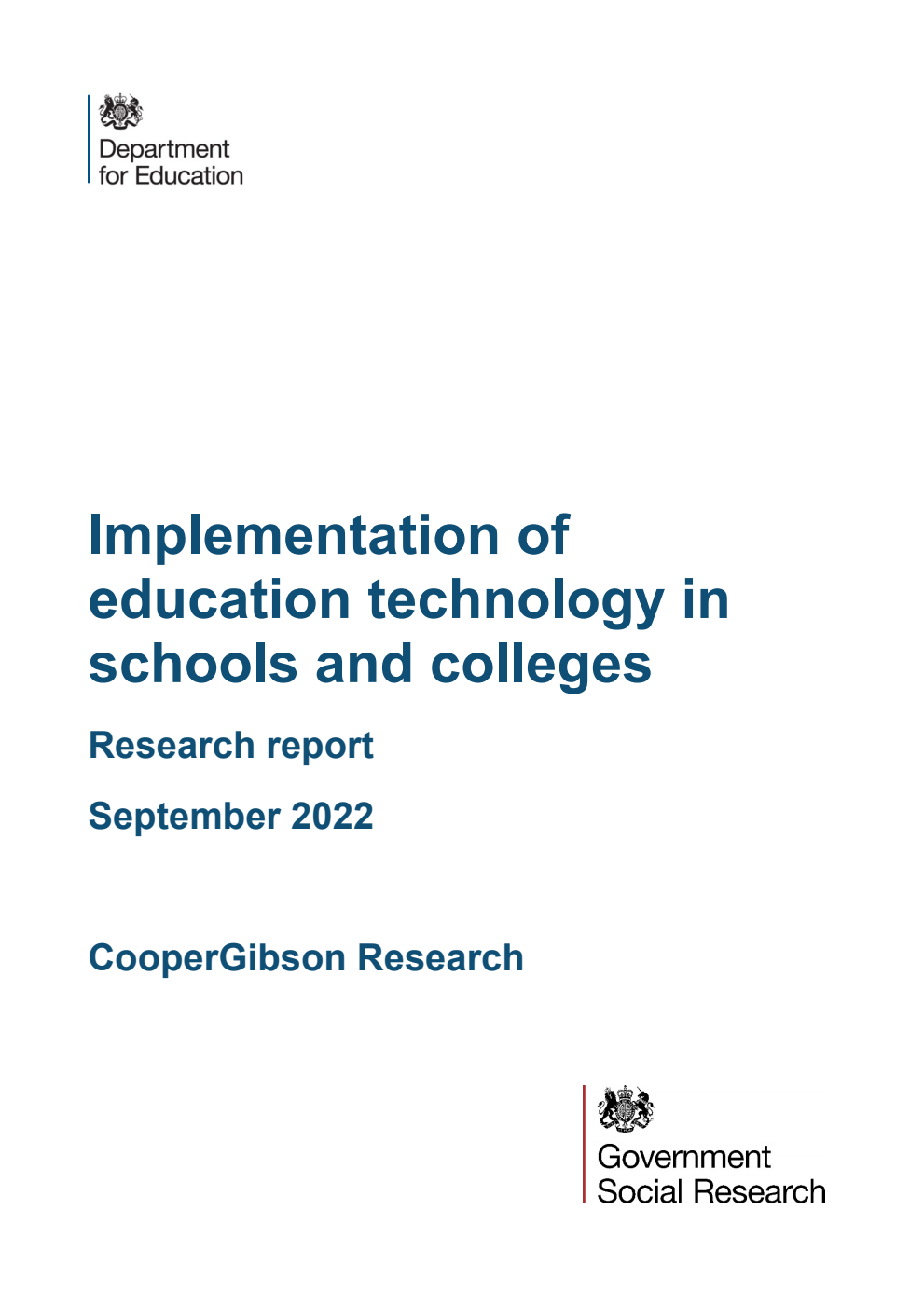 DFE-RR1265 Implementation of education technology in schools and colleges. Research report. September 2022