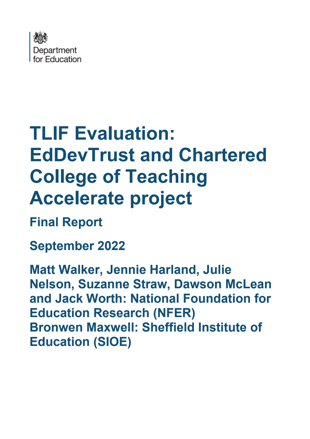 DFE-RR1256 TLIF Evaluation: EdDevTrust and Chartered College of Teaching Accelerate project. Final Report. September 2022