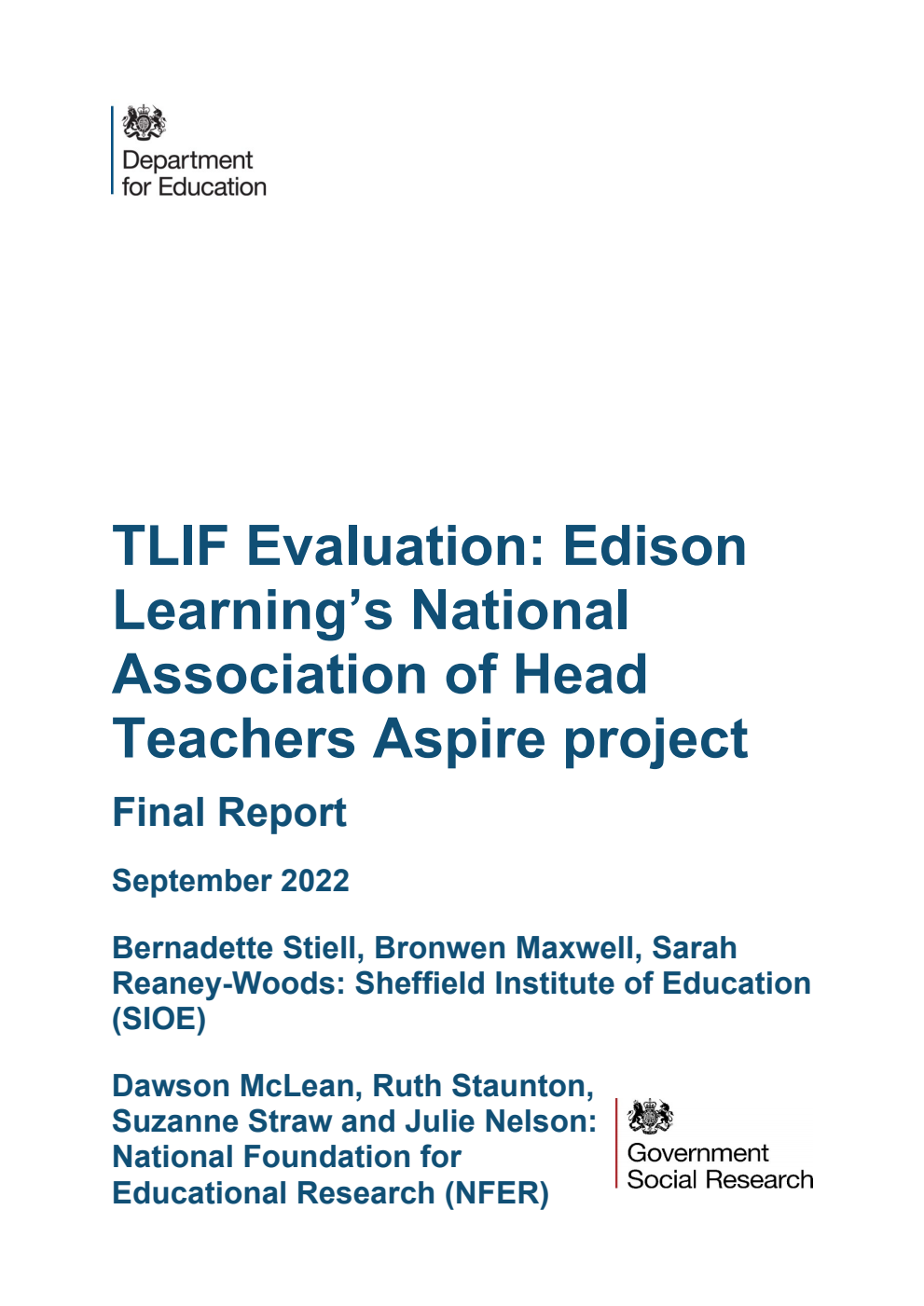DFE-RR1257 TLIF Evaluation: Edison Learning’s National Association of Head Teachers Aspire project. Final Report. September 2022