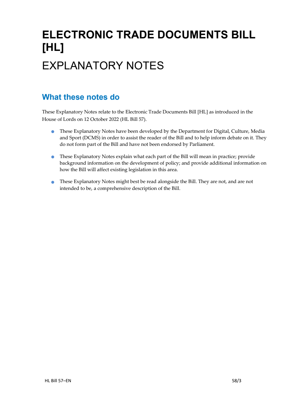Electronic Trade Documents Bill Explanatory Notes
