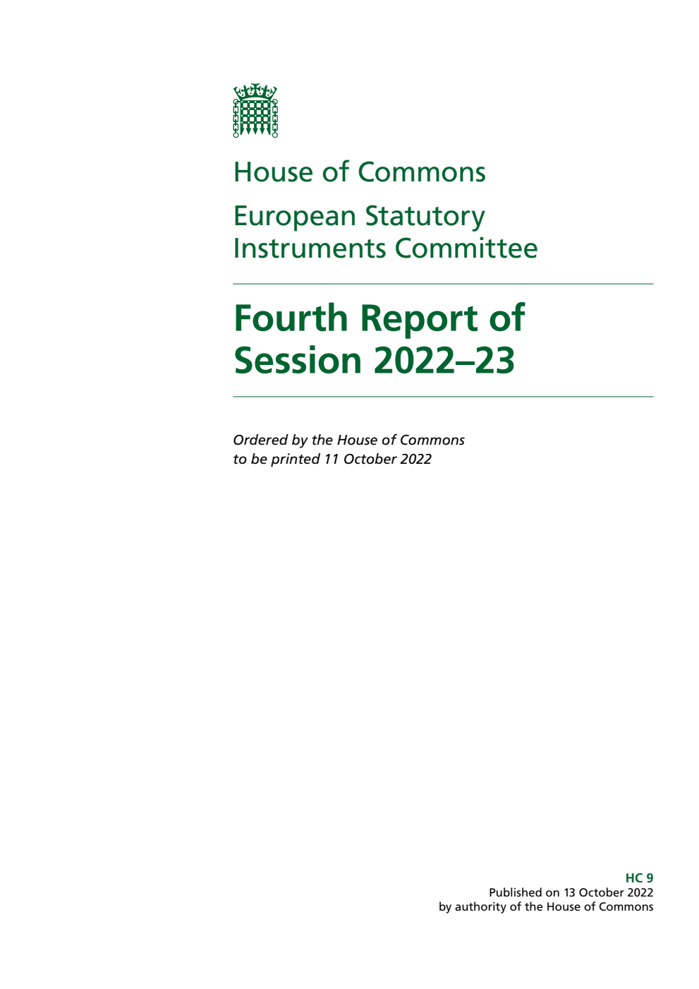 European Statutory Instruments Committee 4th Report of Session 2022-23